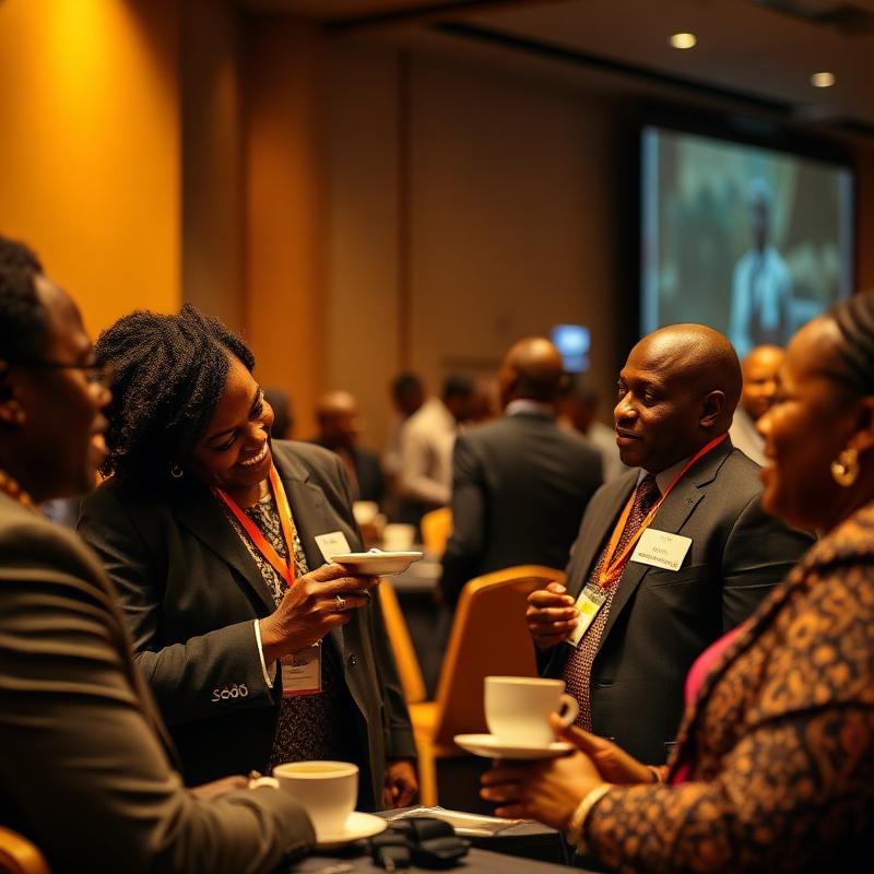 Delegates networking during a session break